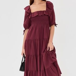Hill House Corinne Burgundy Ruffle Dress